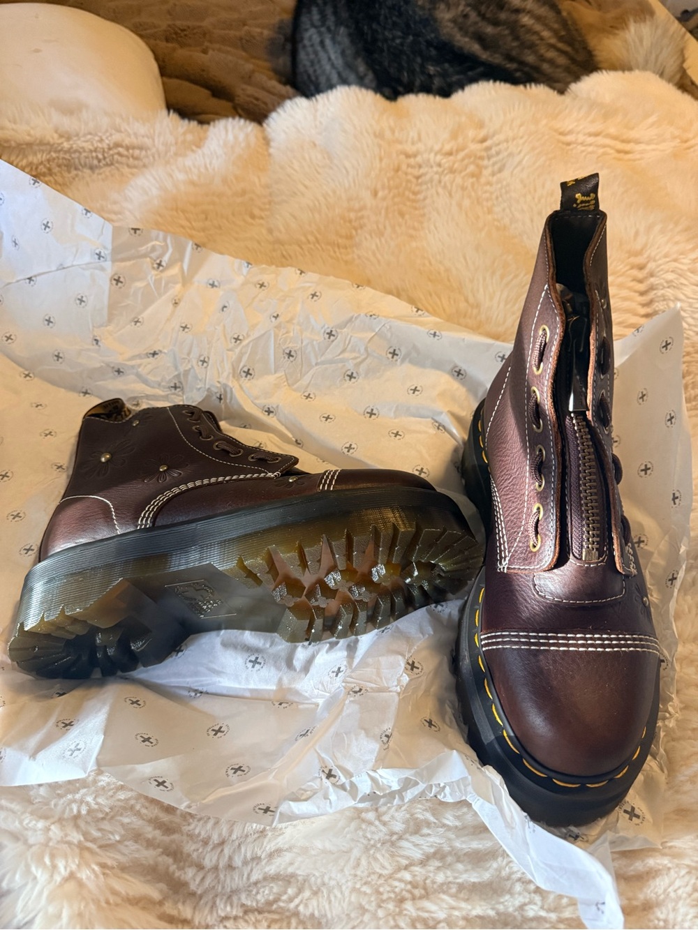 Dr. Martens Brown Floral Embossed Leather Ankle Boots - Picture 9 of 12